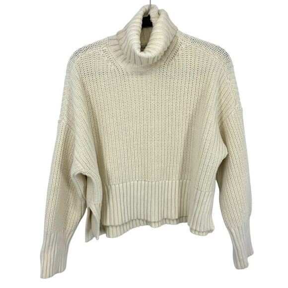 Madewell Wide Rib Turtleneck Sweater Women Size Medium Ivory Pullover - Picture 1 of 6